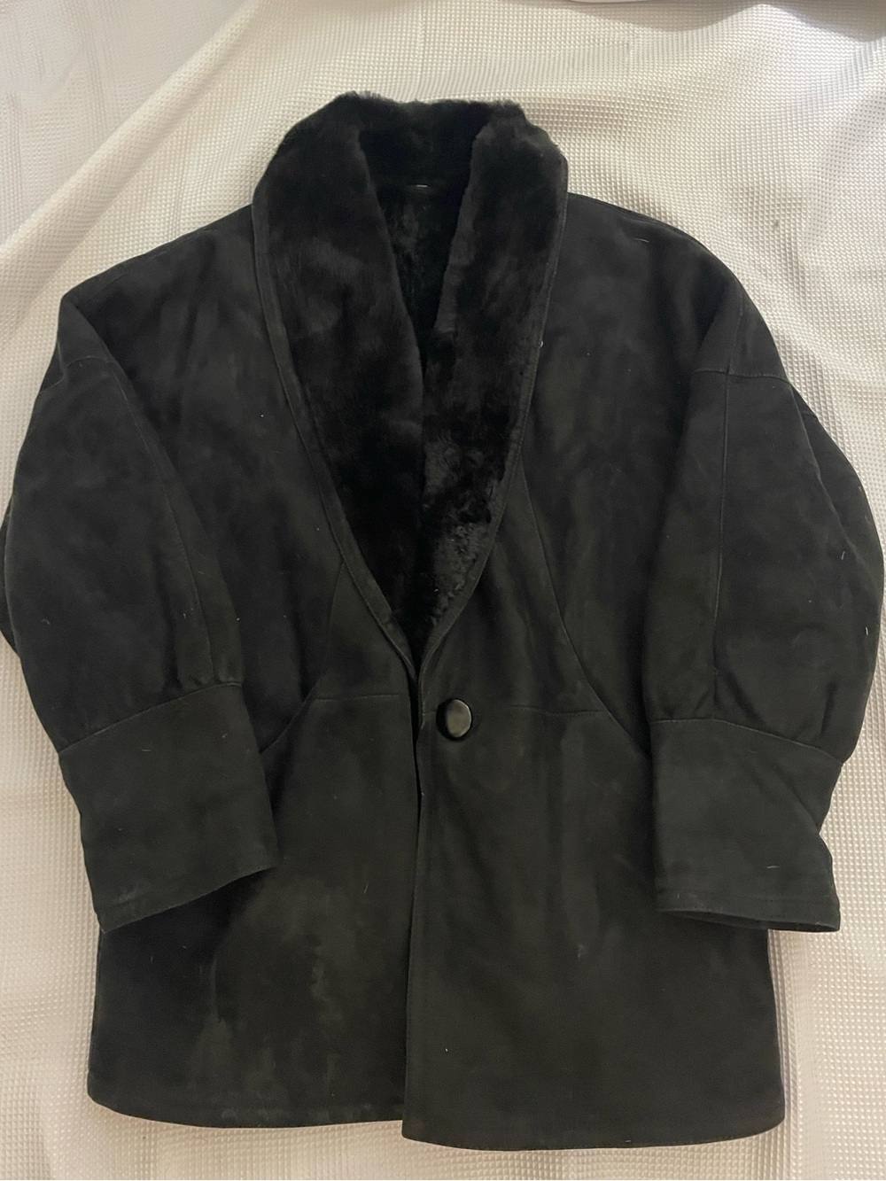 Black Suede Shearling-Lined Coat